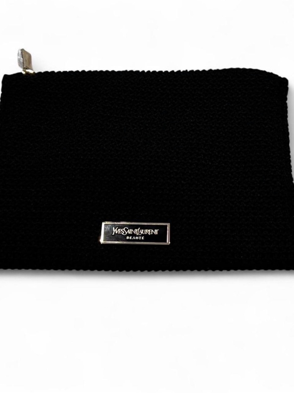 YSL Beauté Black Woven Zip Pouch | Gold Logo Hardware